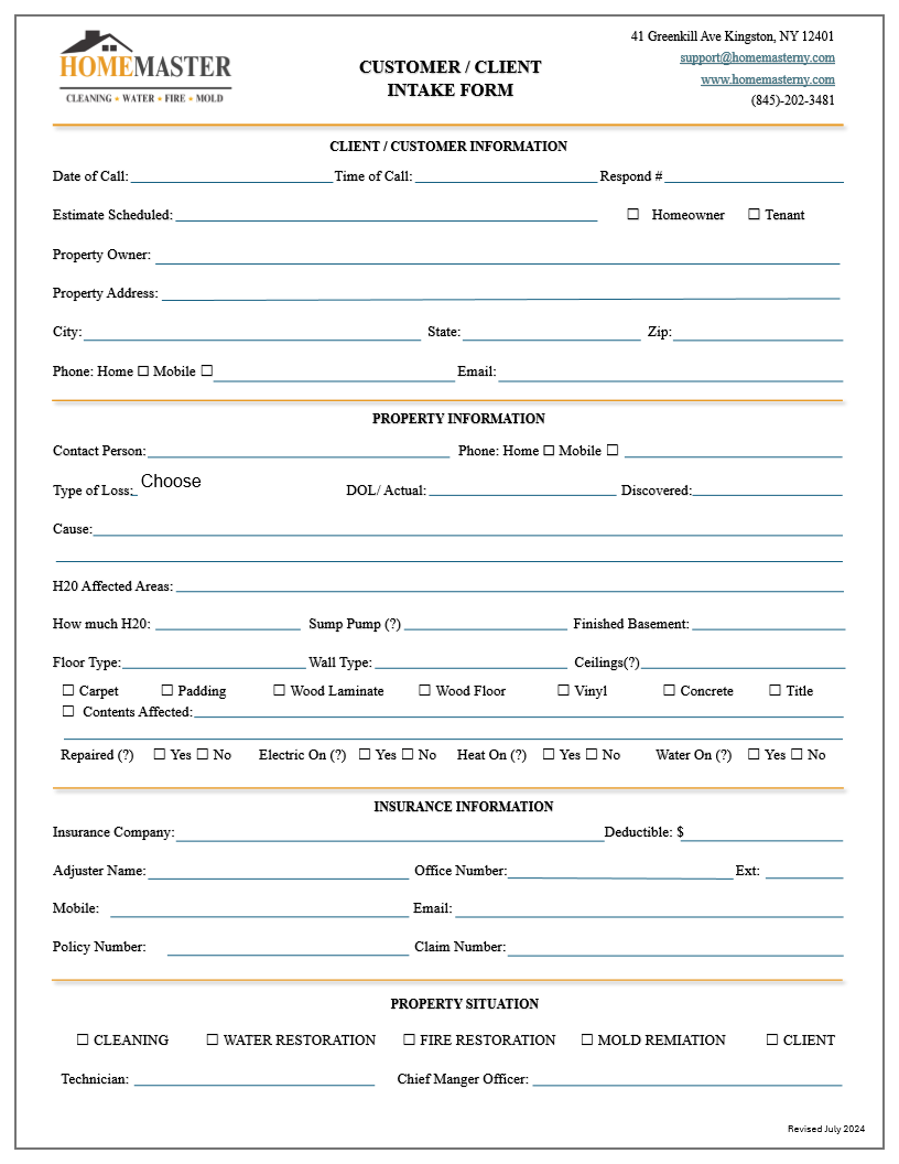 CLIENT AND CUSTOMER INTAKE FORM